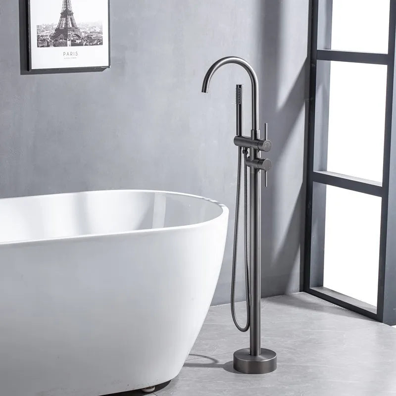 Canary Freestanding Floor Mounted Bathtub Filler Tap with Hose