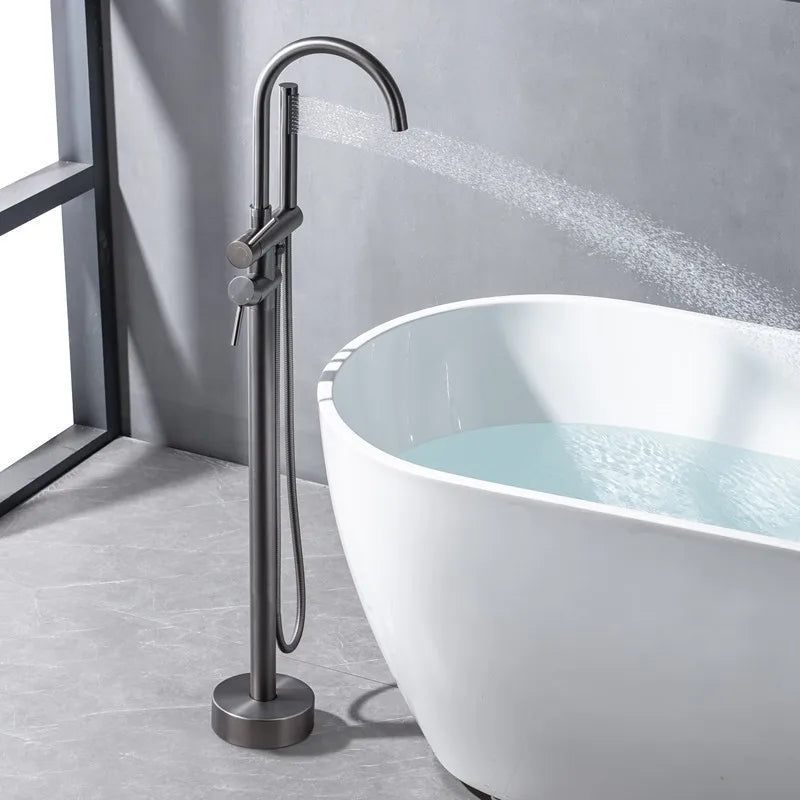 Canary Freestanding Floor Mounted Bathtub Filler Tap with Hose