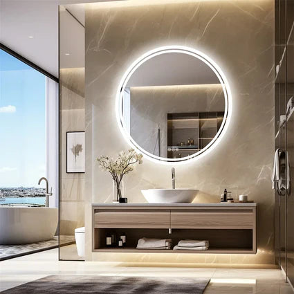 Backlit Bathroom Mirror with 3 Color Options – Dimmable, Wall-Mounted with Demister Pad
