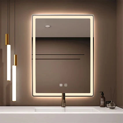 Backlit Bathroom Mirror with 3 Color Options – Dimmable, Wall-Mounted with Demister Pad