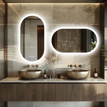 Backlit Bathroom Mirror with 3 Color Options – Dimmable, Wall-Mounted with Demister Pad