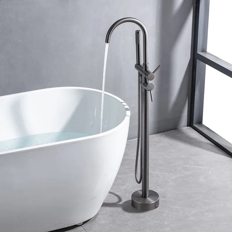 Canary Freestanding Floor Mounted Bathtub Filler Tap with Hose