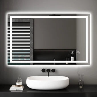 Backlit Bathroom Mirror with 3 Color Options – Dimmable, Wall-Mounted with Demister Pad