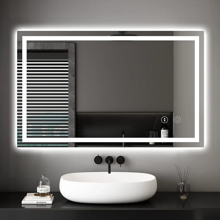 Backlit Bathroom Mirror with 3 Color Options – Dimmable, Wall-Mounted with Demister Pad