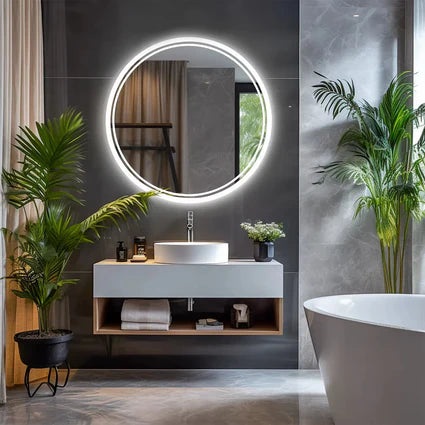 Backlit Bathroom Mirror with 3 Color Options – Dimmable, Wall-Mounted with Demister Pad